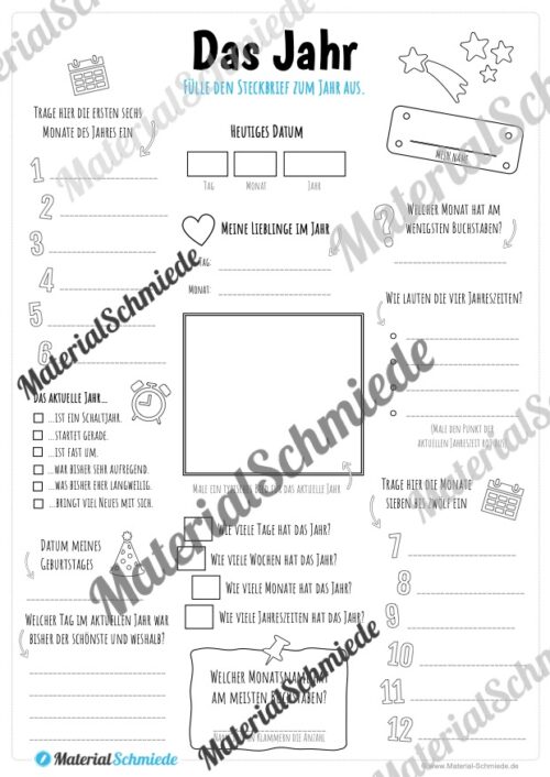 Steckbrief: Das Jahr (Arbeitsblatt)