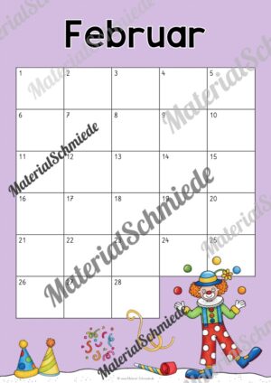 Kalender: Wiederverwendbare Vorlagen zu den Monaten (Februar mit 28 Tagen)