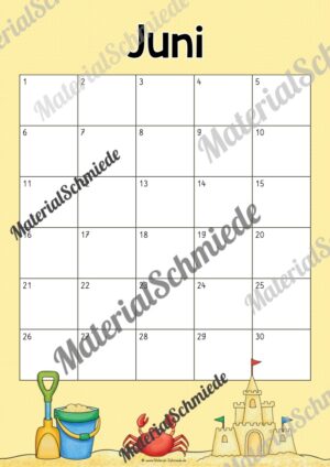 Kalender: Wiederverwendbare Vorlagen zu den Monaten (Juni)