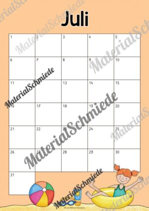 Kalender: Wiederverwendbare Vorlagen zu den Monaten (Juli)