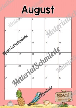 Kalender: Wiederverwendbare Vorlagen zu den Monaten (August)