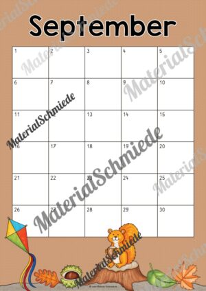 Kalender: Wiederverwendbare Vorlagen zu den Monaten (September)