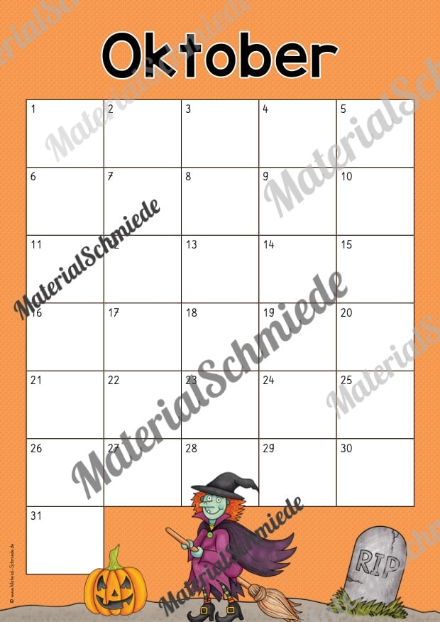 Kalender: Wiederverwendbare Vorlagen zu den Monaten (Oktober)