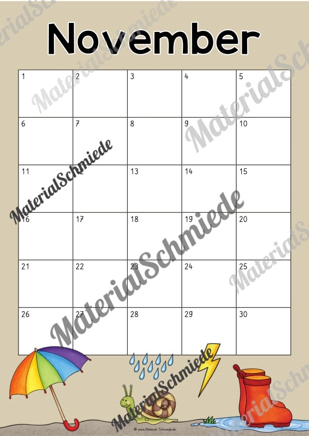 Kalender: Wiederverwendbare Vorlagen zu den Monaten (November)