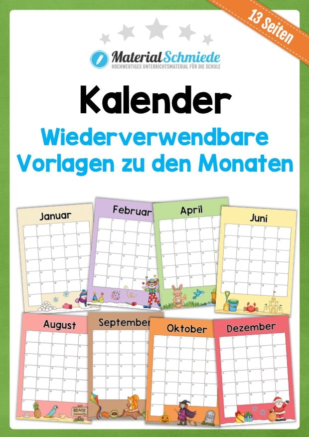 Kalender: Wiederverwendbare Vorlagen zu den Monaten