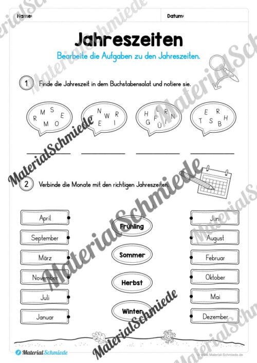 Kalender: Thema Jahreszeiten (Arbeitsblatt 06)