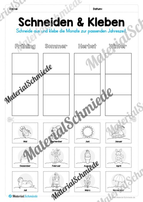Kalender: Thema Jahreszeiten (Arbeitsblatt 10)