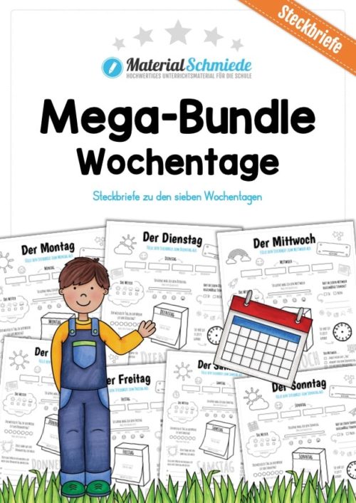 Mega-Bundle: Steckbriefe Wochentage (7 Arbeitsblätter)