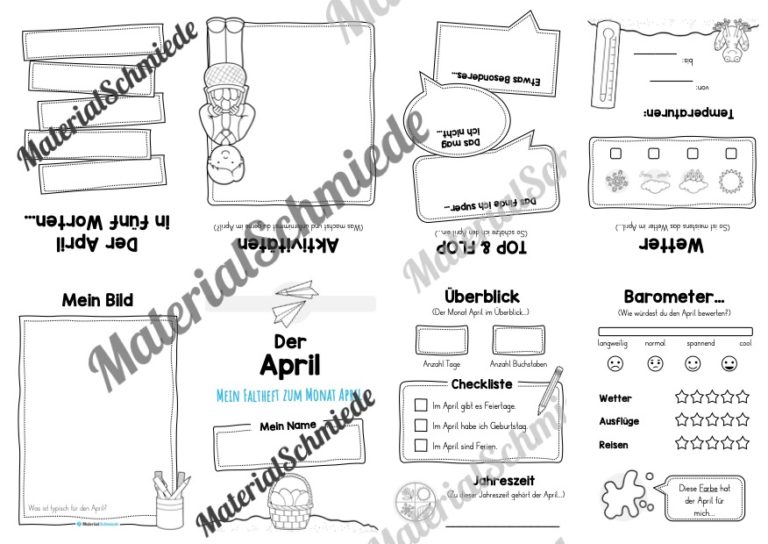 Faltheft: Monat April (ohne Linien)