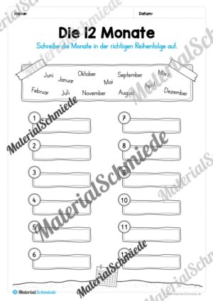 Arbeitsheft Kalender: Die 12 Monate (Arbeitsblatt 04) Arbeitsheft Kalender: Die 12 Monate (Arbeitsblatt 04)