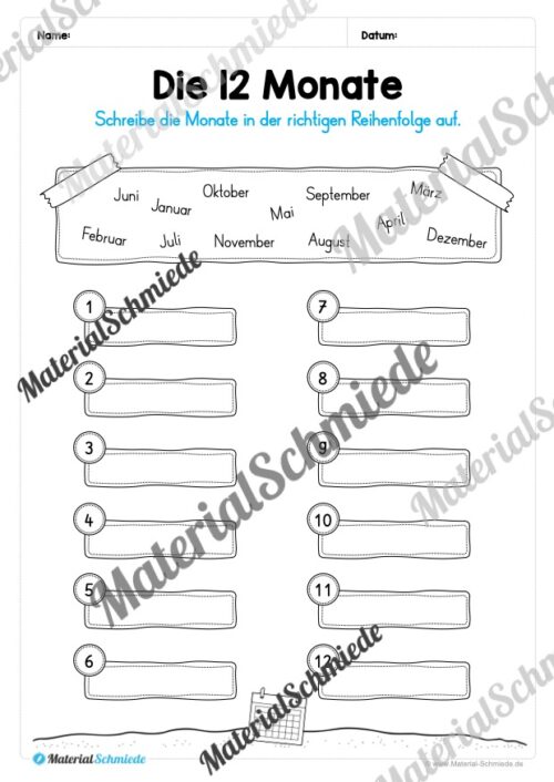 Arbeitsheft Kalender: Die 12 Monate (Arbeitsblatt 04)