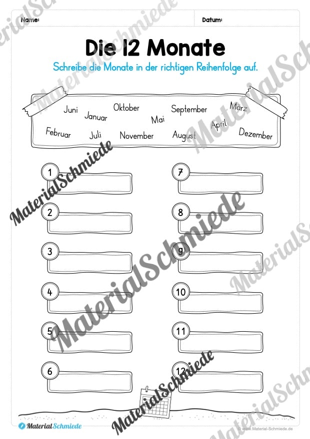 Arbeitsheft Kalender: Die 12 Monate (Arbeitsblatt 04) Arbeitsheft Kalender: Die 12 Monate (Arbeitsblatt 04)