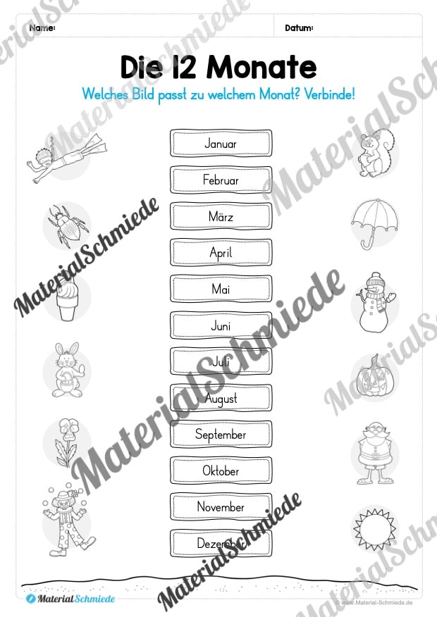 Arbeitsheft Kalender: Die 12 Monate (Arbeitsblatt 05) Arbeitsheft Kalender: Die 12 Monate (Arbeitsblatt 05)