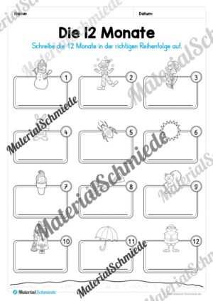 Arbeitsheft Kalender: Die 12 Monate (Arbeitsblatt 06) Arbeitsheft Kalender: Die 12 Monate (Arbeitsblatt 06)