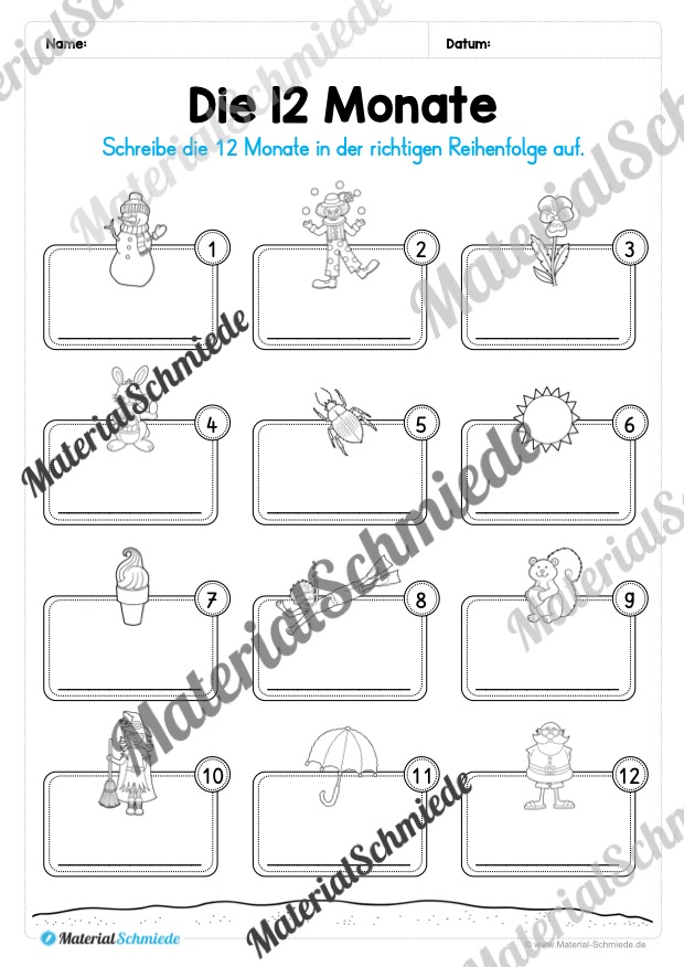 Arbeitsheft Kalender: Die 12 Monate (Arbeitsblatt 06) Arbeitsheft Kalender: Die 12 Monate (Arbeitsblatt 06)