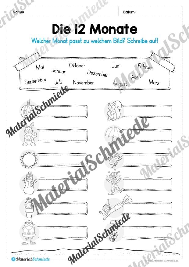 Arbeitsheft Kalender: Die 12 Monate (Arbeitsblatt 08) Arbeitsheft Kalender: Die 12 Monate (Arbeitsblatt 08)