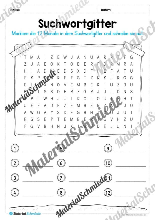 Arbeitsheft Kalender: Die 12 Monate (Arbeitsblatt 09) Arbeitsheft Kalender: Die 12 Monate (Arbeitsblatt 09)