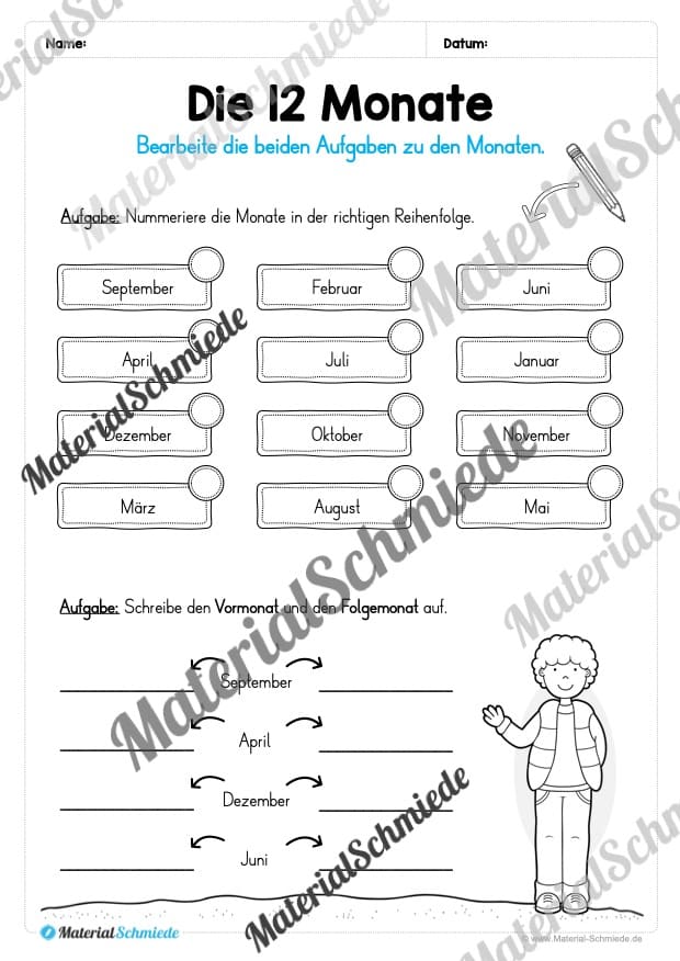 Arbeitsheft Kalender: Die 12 Monate (Arbeitsblatt 10) Arbeitsheft Kalender: Die 12 Monate (Arbeitsblatt 10)