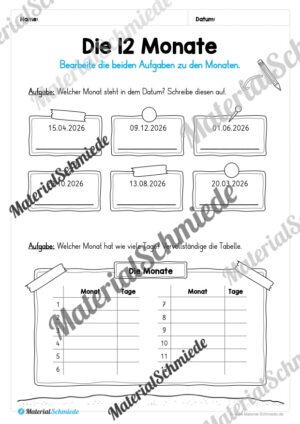 Arbeitsheft Kalender: Die 12 Monate (Arbeitsblatt 11) Arbeitsheft Kalender: Die 12 Monate (Arbeitsblatt 11)