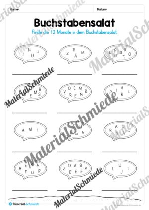 Arbeitsheft Kalender: Die 12 Monate (Arbeitsblatt 12) Arbeitsheft Kalender: Die 12 Monate (Arbeitsblatt 12)