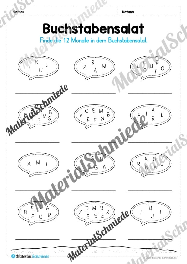 Arbeitsheft Kalender: Die 12 Monate (Arbeitsblatt 12) Arbeitsheft Kalender: Die 12 Monate (Arbeitsblatt 12)