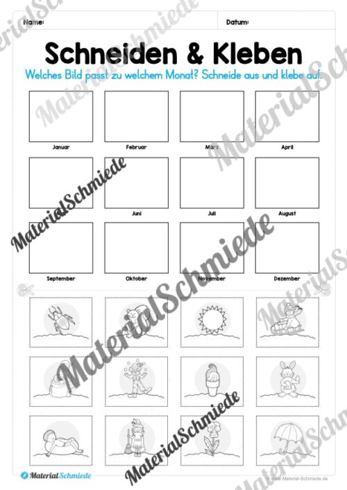 Arbeitsheft Kalender: Die 12 Monate (Arbeitsblatt 15)