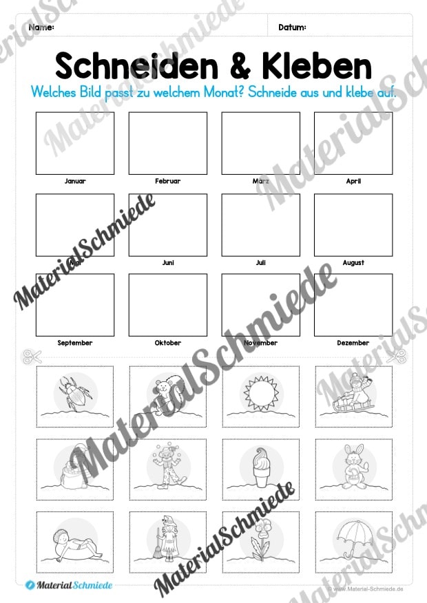 Arbeitsheft Kalender: Die 12 Monate (Arbeitsblatt 15) Arbeitsheft Kalender: Die 12 Monate (Arbeitsblatt 15)