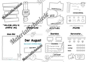 Faltheft: Monat August (ohne Linien)