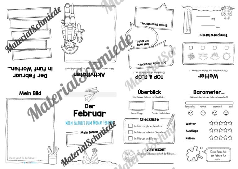 Faltheft: Monat Februar (ohne Linien)