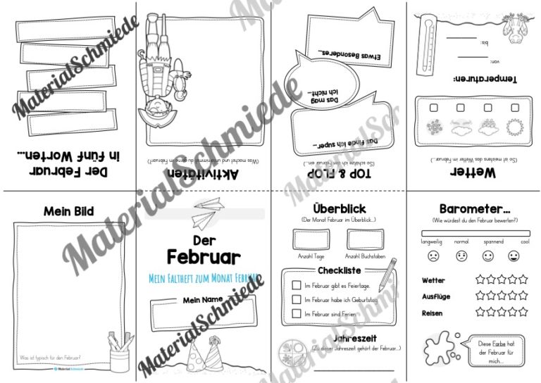 Faltheft: Monat Februar (mit Linien)