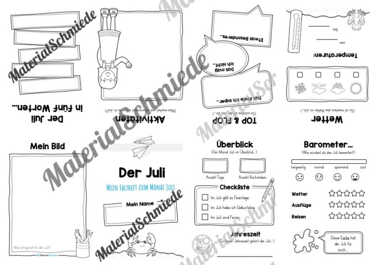 Faltheft: Monat Juli (ohne Linien)