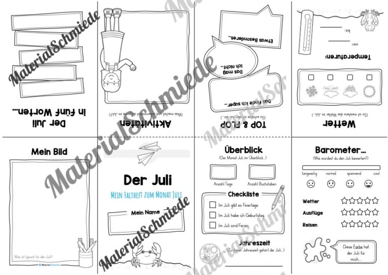 Faltheft: Monat Juli (mit Linien)