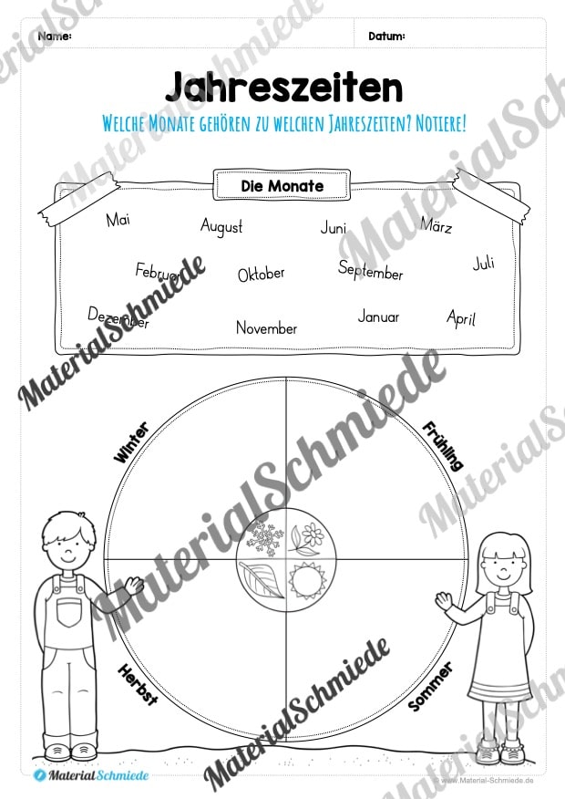 Kalender: Die 12 Monate (Monate Jahreszeiten zuordnen)