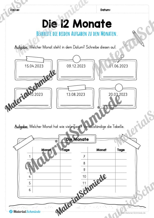 Kalender: Die 12 Monate (Mix-Aufgaben 02)