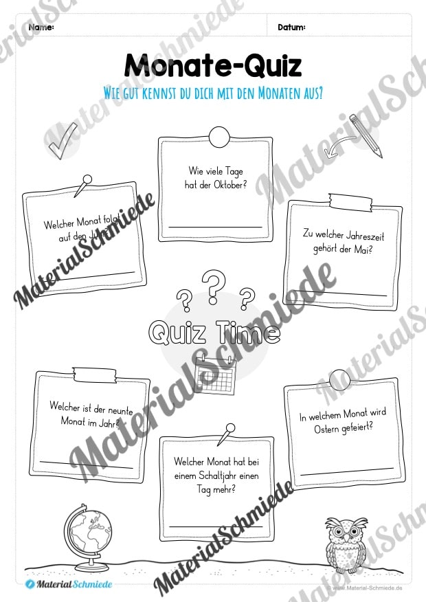 Kalender: Die 12 Monate (Monate-Quiz)