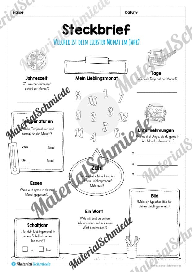 Kalender: Die 12 Monate (Steckbrief)