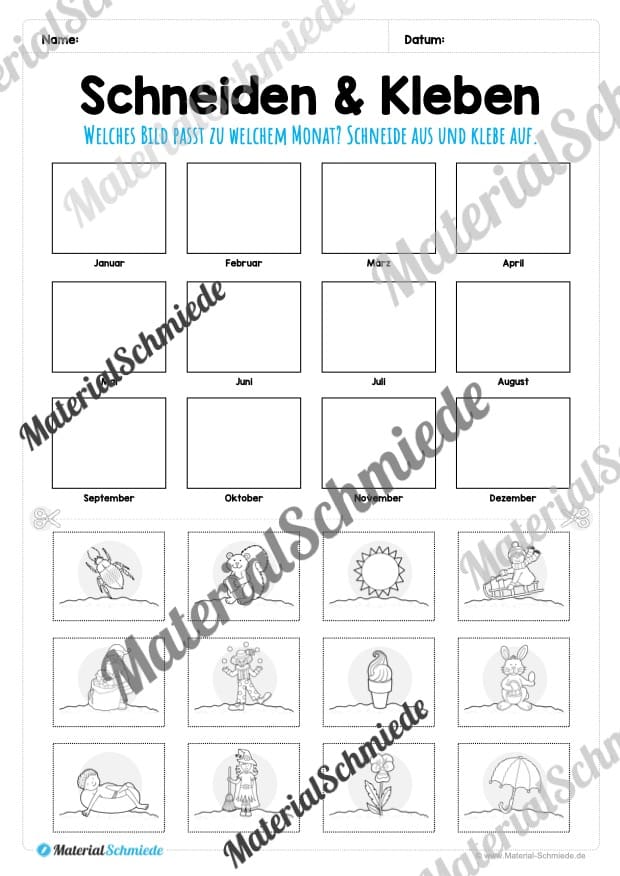 Kalender: Die 12 Monate (Schneiden & Kleben)