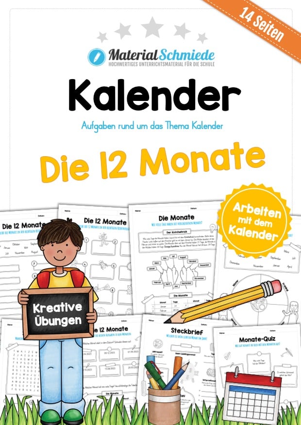 Kalender: Die 12 Monate (14 Arbeitsblätter)