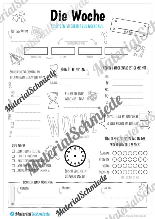 Steckbrief: Die Woche (Arbeitsblatt)
