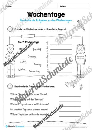 Kalender: Thema Wochentage (Arbeitsblatt 03)