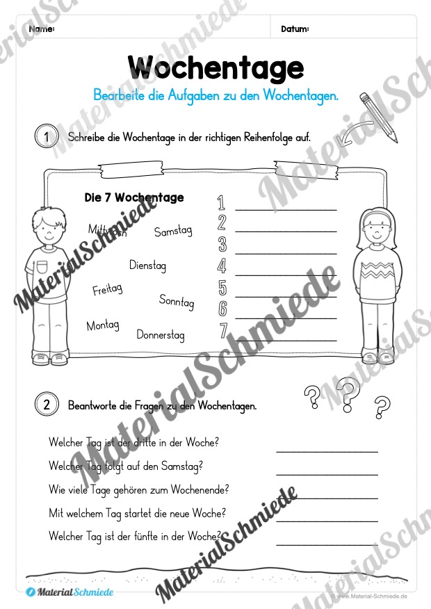 Kalender: Thema Wochentage (Arbeitsblatt 03)