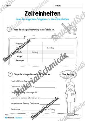 Kalender: Thema Wochentage (Arbeitsblatt 06)