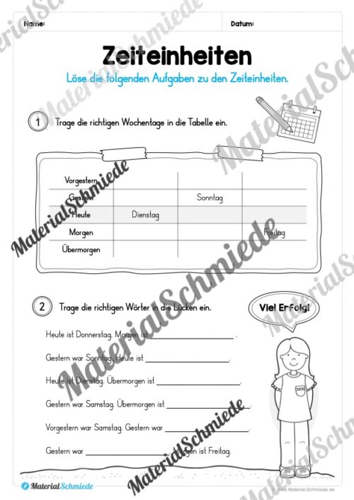 Kalender: Thema Wochentage (Arbeitsblatt 06)
