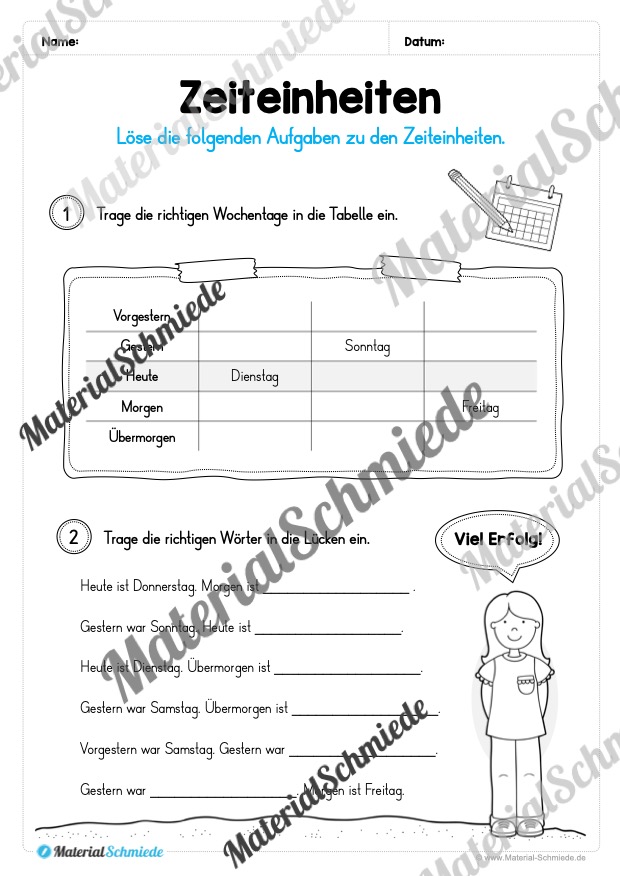 Kalender: Thema Wochentage (Arbeitsblatt 06)