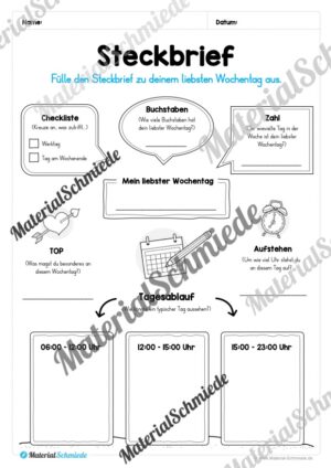 Kalender: Thema Wochentage (Arbeitsblatt 09)