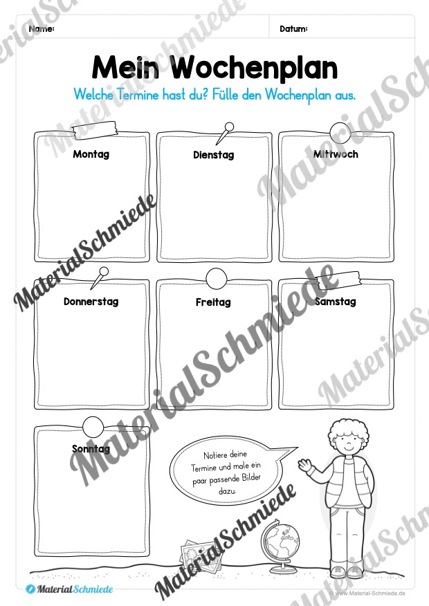 Kalender: Thema Wochentage (Arbeitsblatt 10)