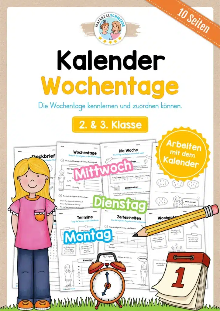 Kalender: Thema Wochentage (10 Arbeitsblätter)