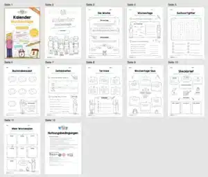 Kalender: Thema Wochentage (10 Arbeitsblätter) – Überblick