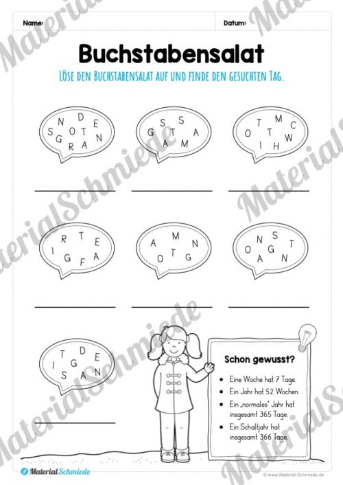 Kalender - Thema Wochentage (Vorschau 05)