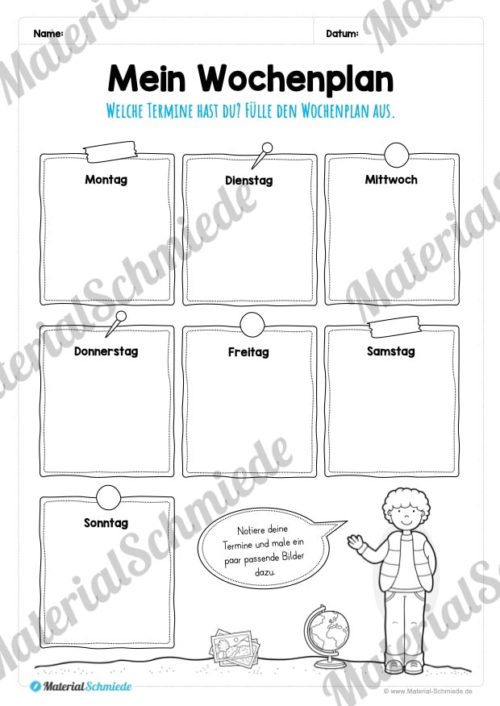Kalender: Thema Wochentage (10 Arbeitsblätter)